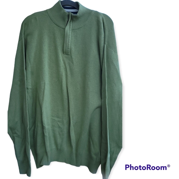 ALEX CANNON Men's 1/4 Zip Sweater, Stripe Interior Collar Long Sleeve Sage XXL. - Picture 2 of 3